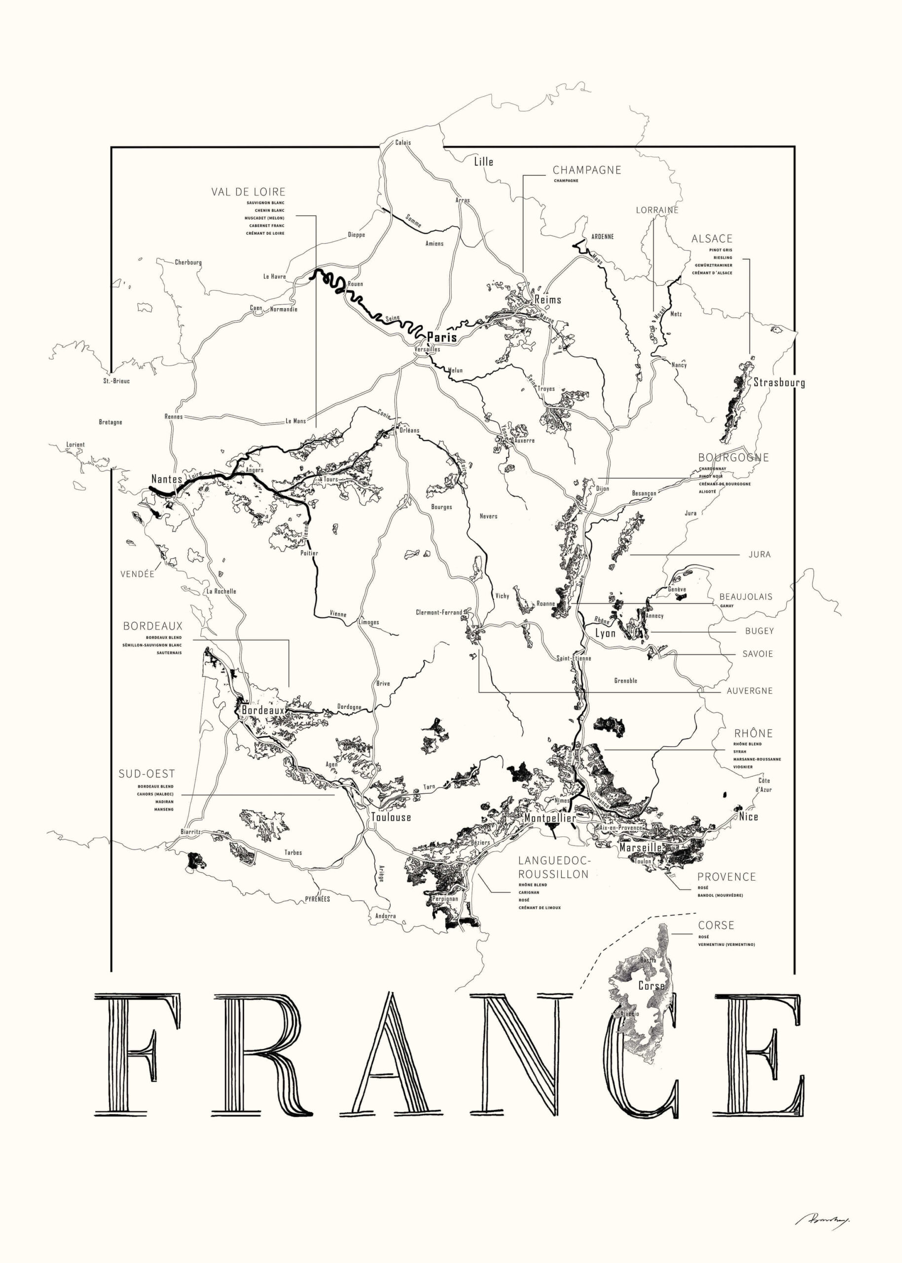 Frankrig Vinkort – 50×70 cm