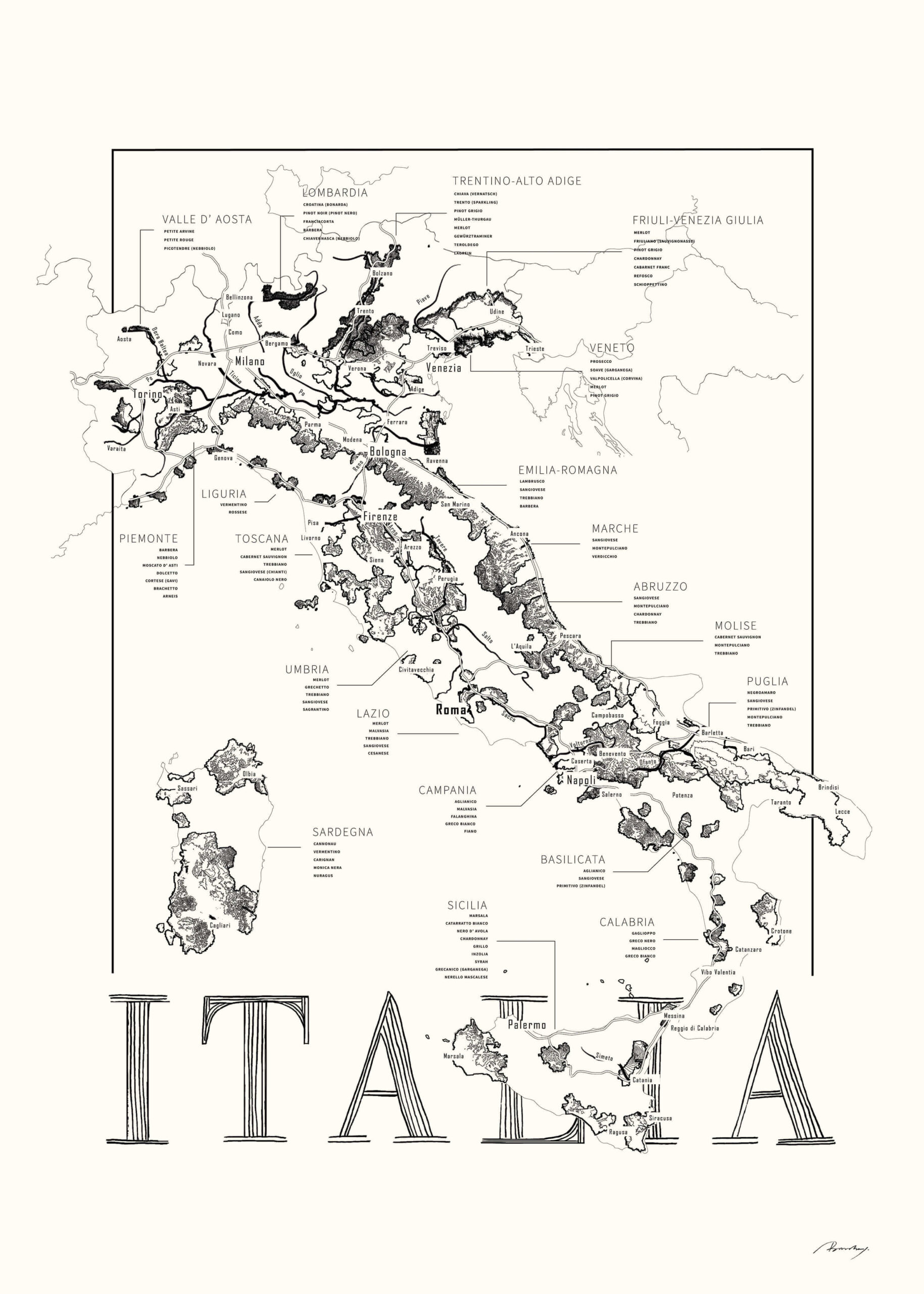 Italien Vinkort – 50×70 cm