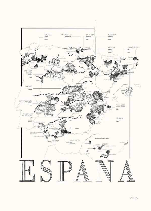 Spanien Vinkort – 50×70 cm