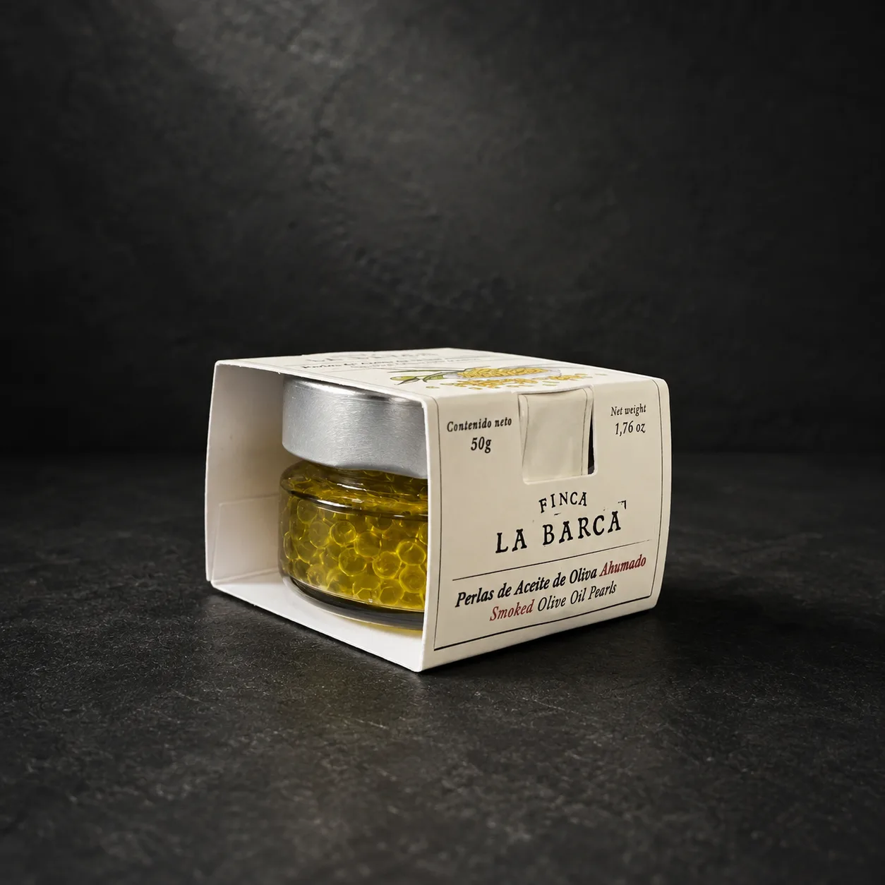 Smoked olive oil pearls – 50g