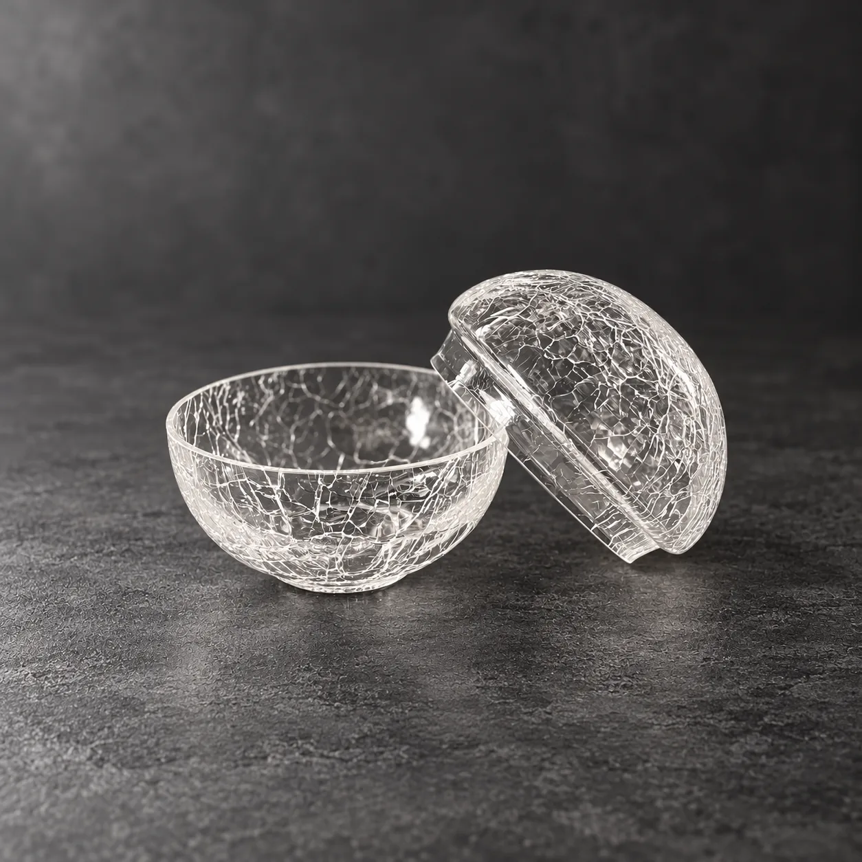 Crackled glass bowl with lid transparent - RD23003