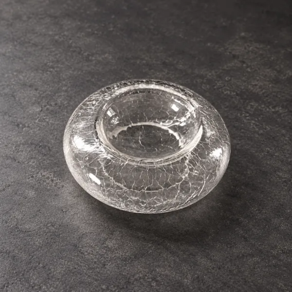 Crackled glass donut presentation bowl transp. – RD23025