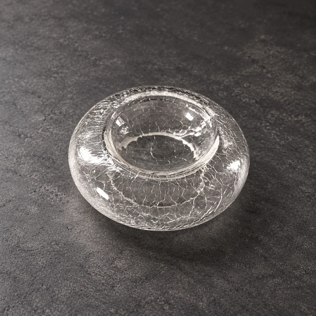 Crackled glass donut presentation bowl transp. - RD23025
